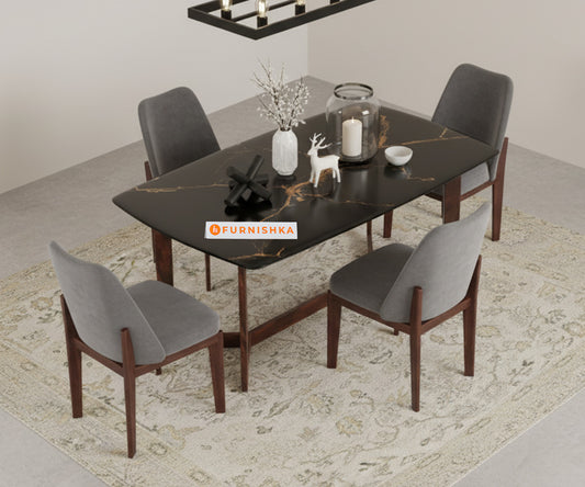 Vetra 4 Seater Dining Sets with Black Engineered Marble Top - Furnishka 