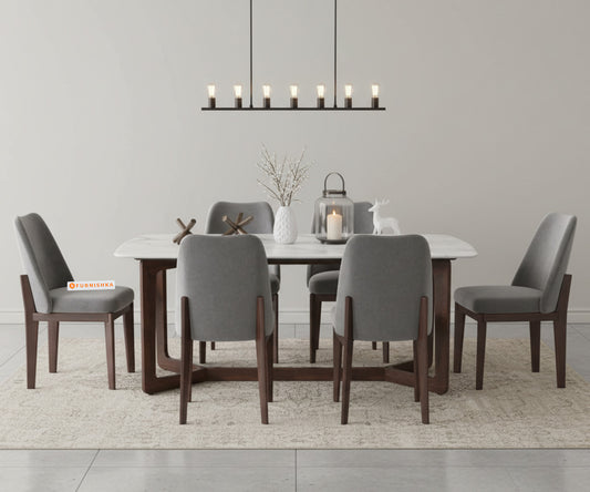 Vetra 6 Seater Dining Set with Compact Top Indian Marble - Furnishka 