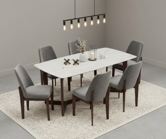 Vetra 6 Seater Dining Set with Compact Top Indian Marble - Furnishka 