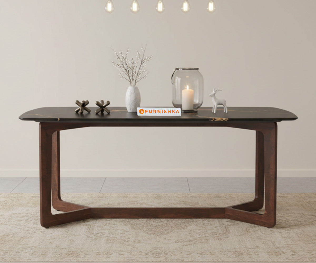 Vetra 6 Seater  Dining Sets Compact with Black Engineered Marble Top - Furnishka 