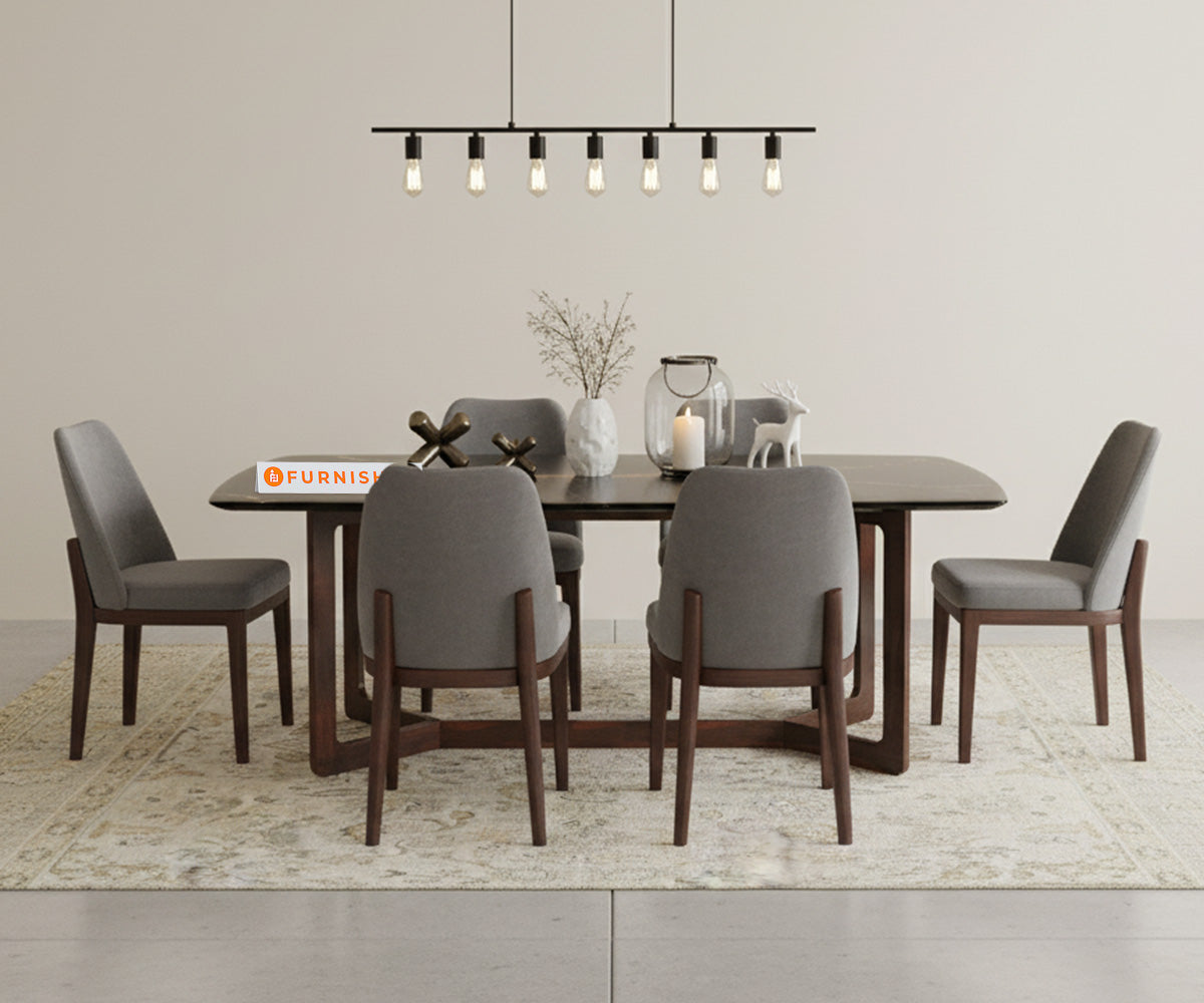 Vetra 6 Seater  Dining Sets Compact with Black Engineered Marble Top - Furnishka 