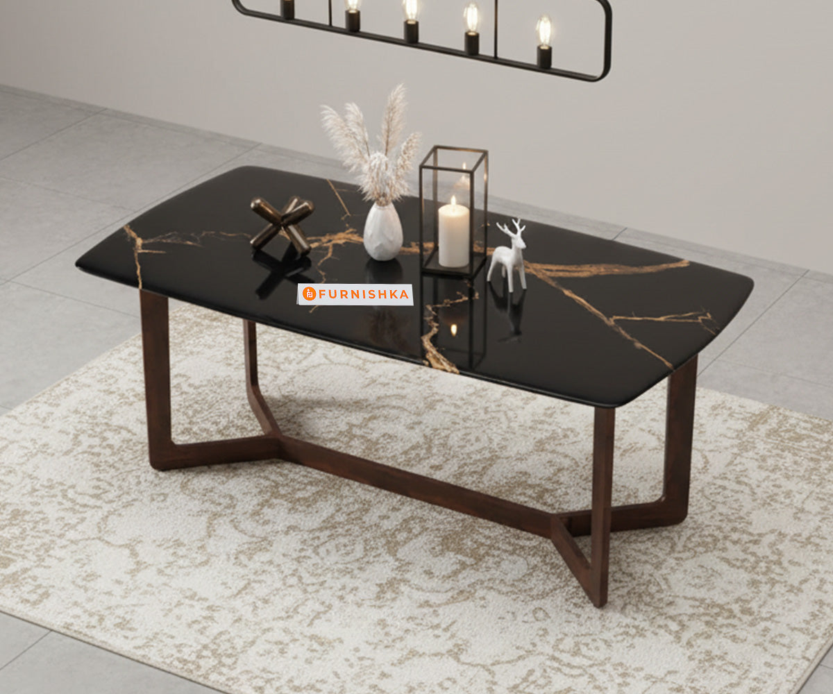 Vetra 6 Seater  Dining Sets Compact with Black Engineered Marble Top - Furnishka 