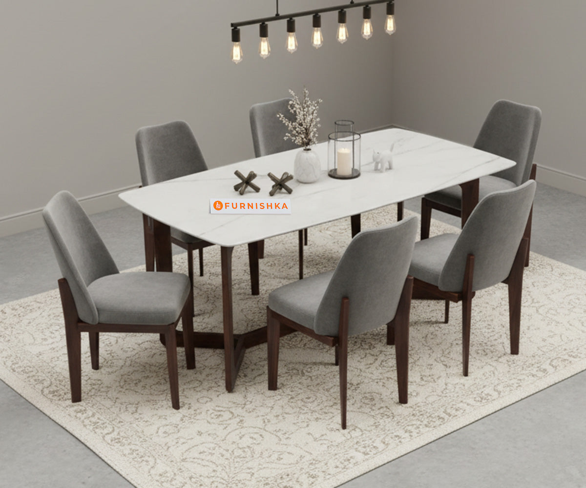 Vetra 6 Seater Dining Sets Quartz Marble Top - Furnishka 