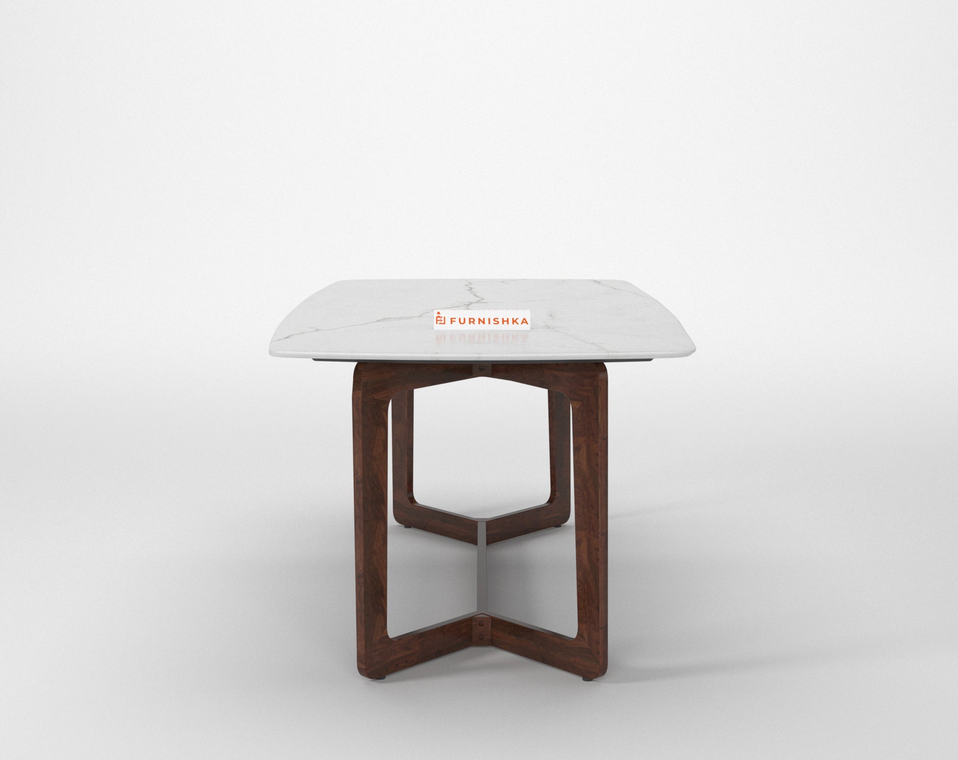 Vetra Compact Dining Table with White Engineered Marble Top - 6 Seater - Furnishka 