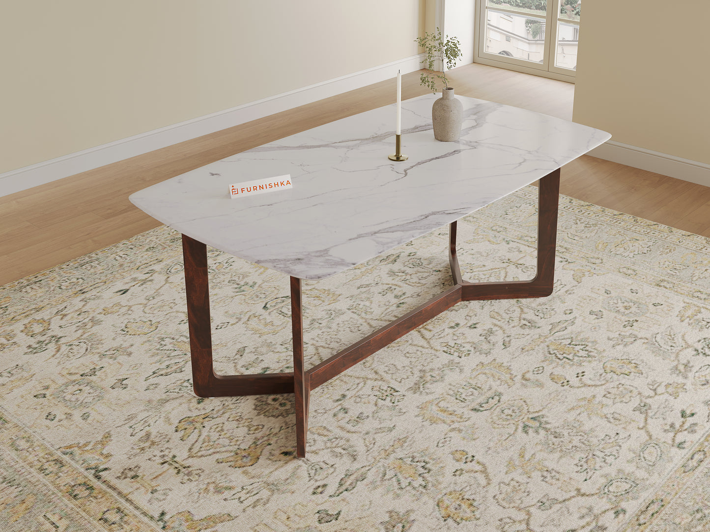 Vetra Dining Table 6 Seater Wood Base - Furnishka 
