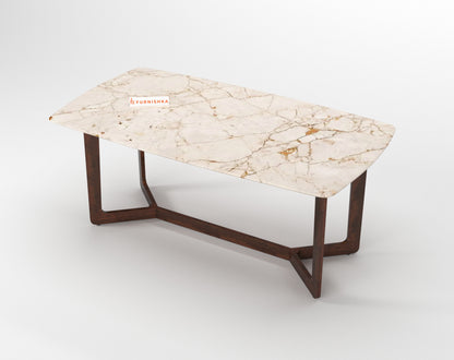 Vetra 6 Seater Dining Sets with Rosalia Gold Engineered Marble Top - Furnishka