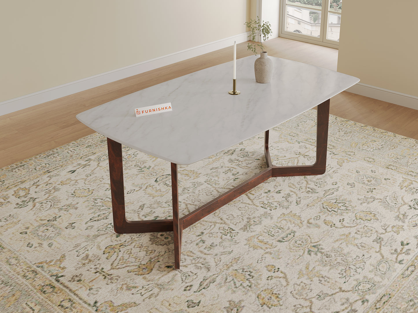 Vetra Dining Table 6 Seater Wood Base - Furnishka 