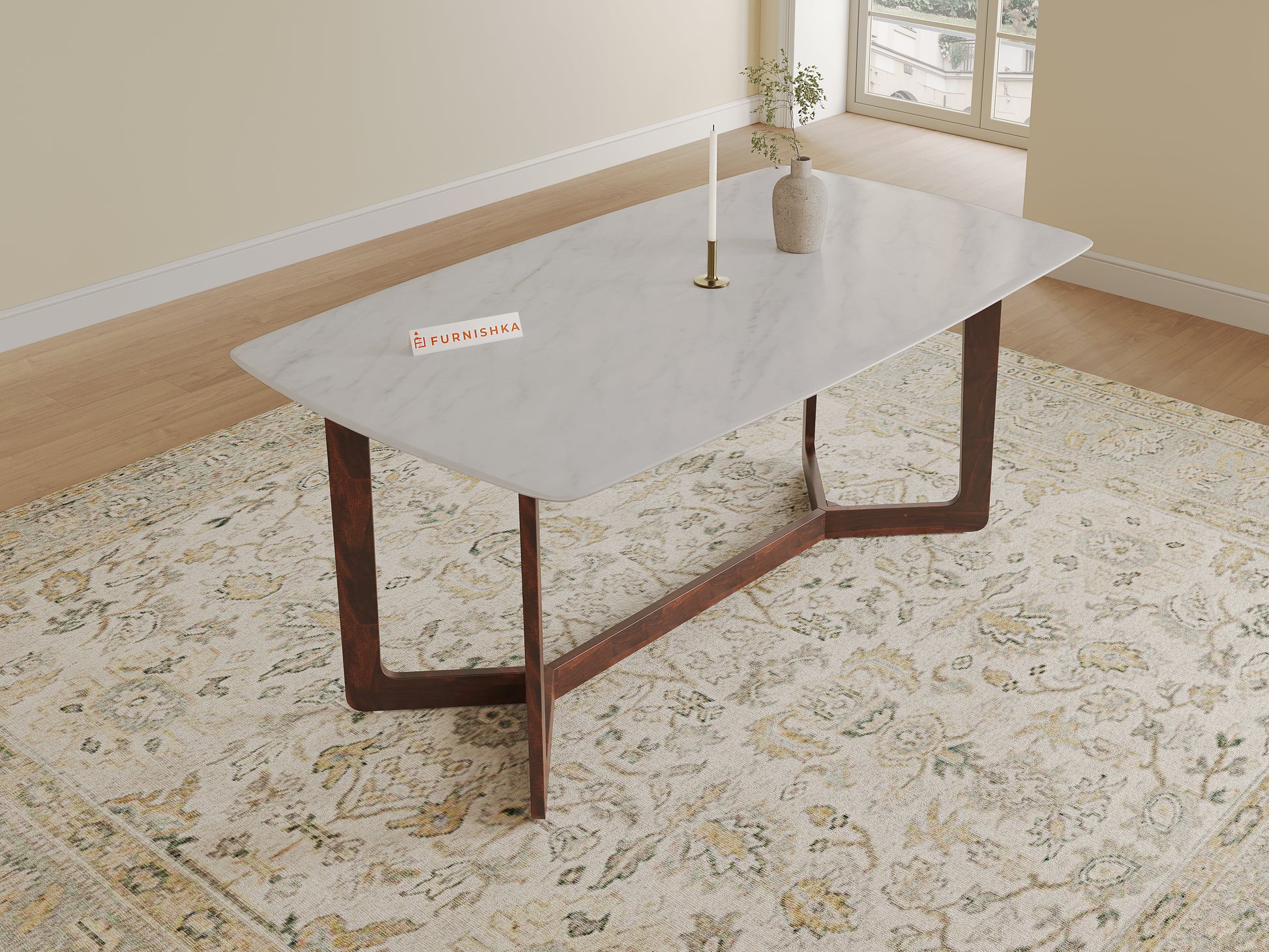 Vetra Dining Table 6 Seater Wood Base - Furnishka 
