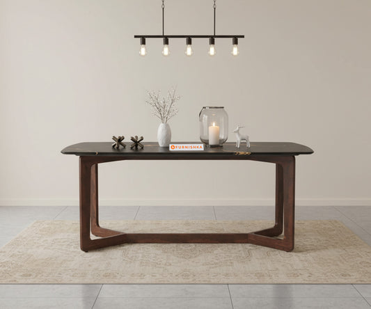 Vetra Dining Table with Black Engineered Marble Top - 4 Seater - Furnishka