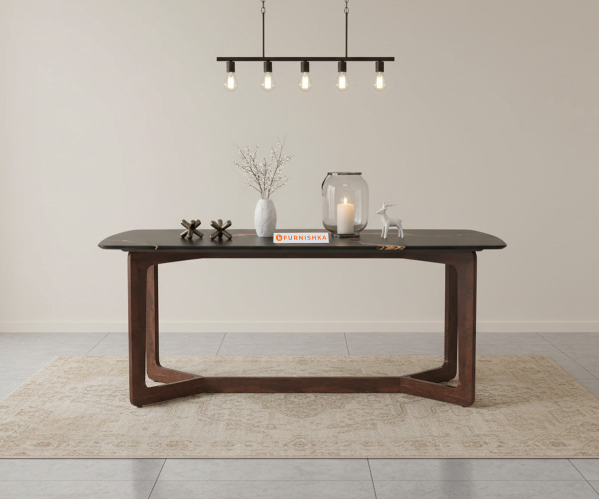 Vetra Dining Table with Black Engineered Marble Top - 4 Seater - Furnishka 