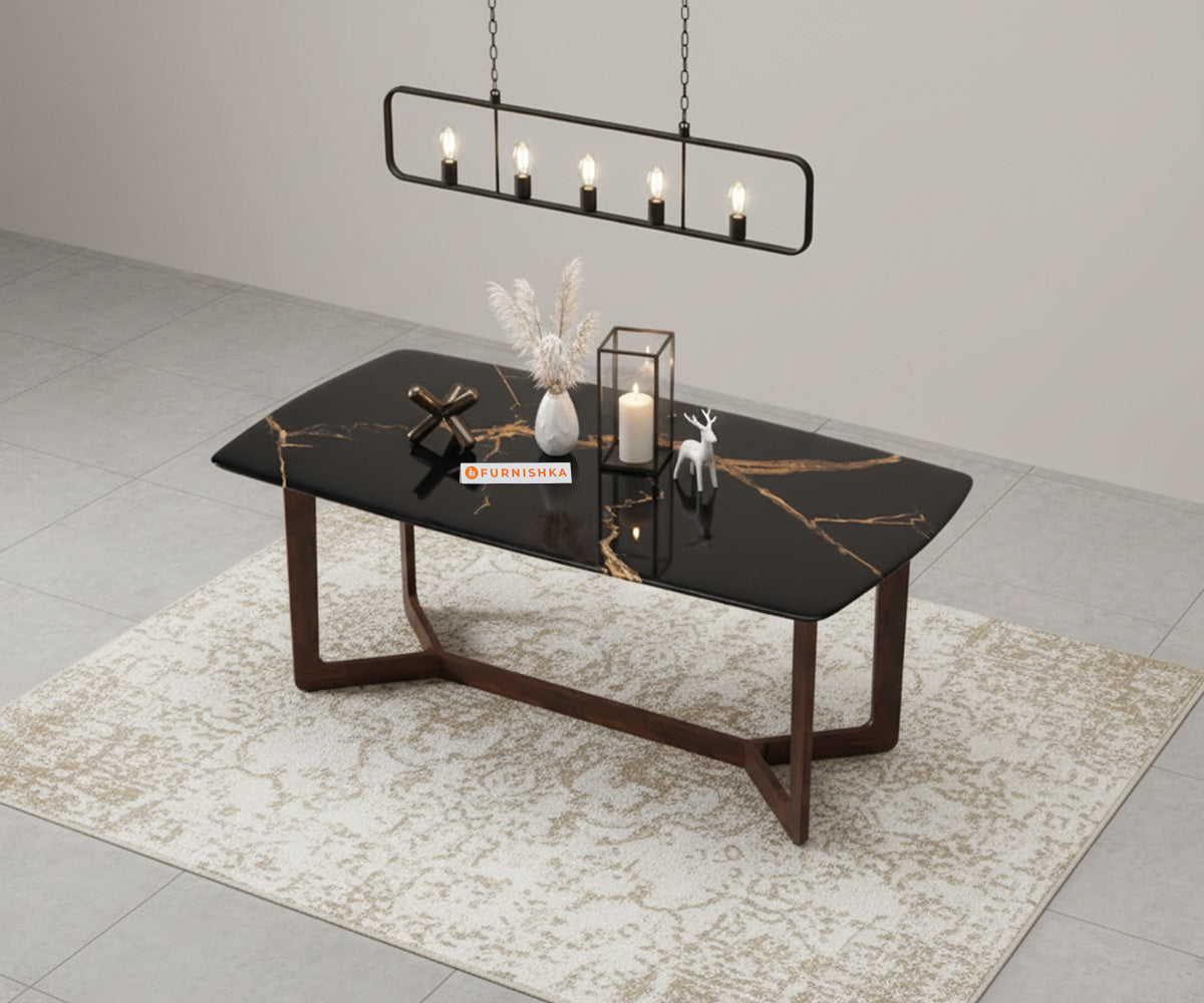 Vetra Dining Table with Black Engineered Marble Top - 4 Seater - Furnishka 