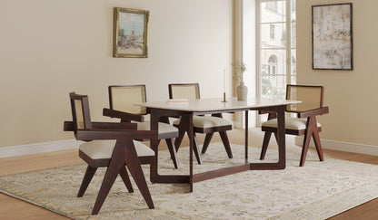 Vetra Dining Table with Rosalia Gold Engineered Marble Sandwich Top - 6 Seater - Furnishka 