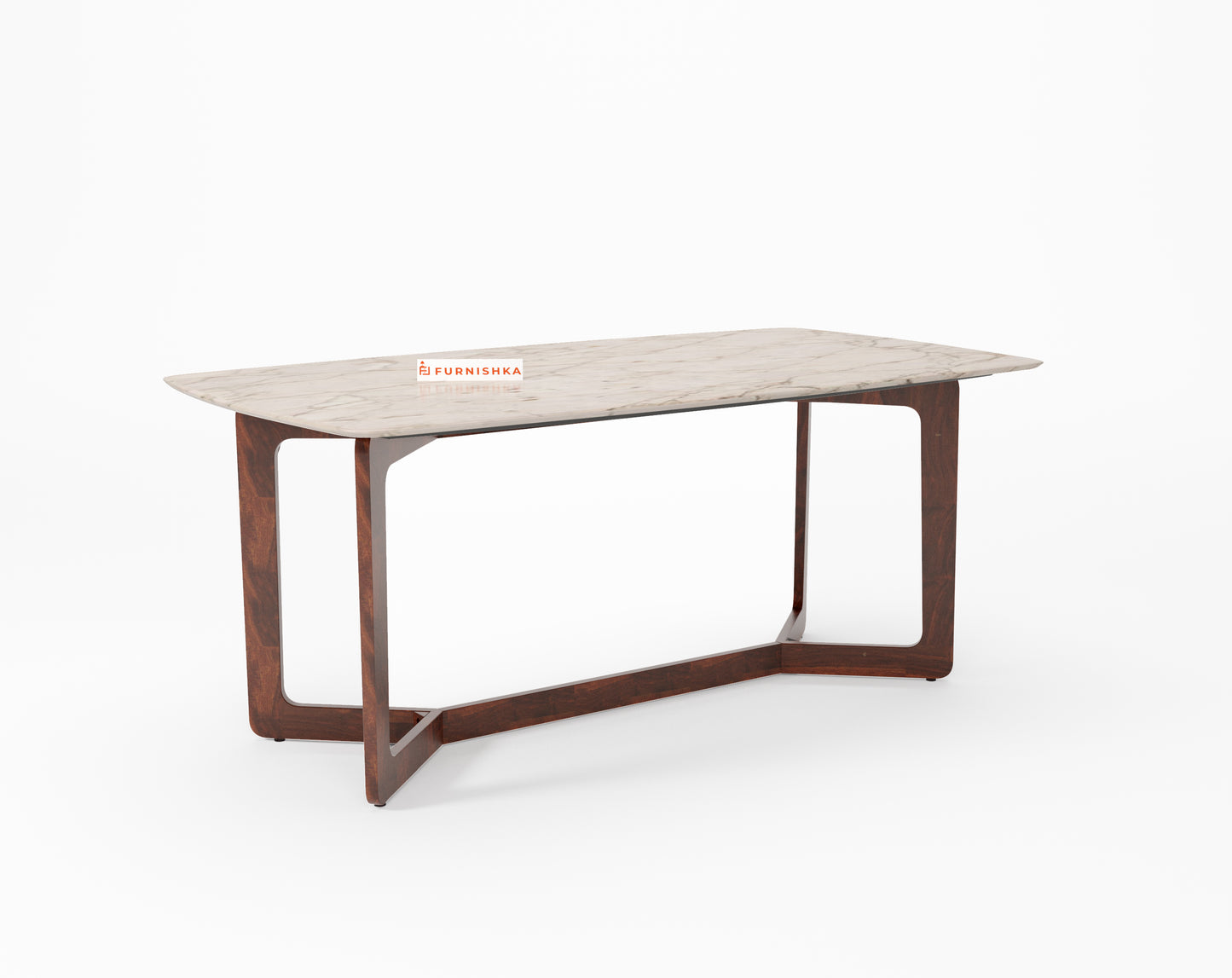 Vetra Dining Table with Rosalia Gold Engineered Marble Sandwich Top - 6 Seater - Furnishka 