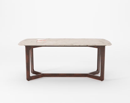 Vetra Dining Table with Rosalia Gold Engineered Marble Sandwich Top - 6 Seater - Furnishka 