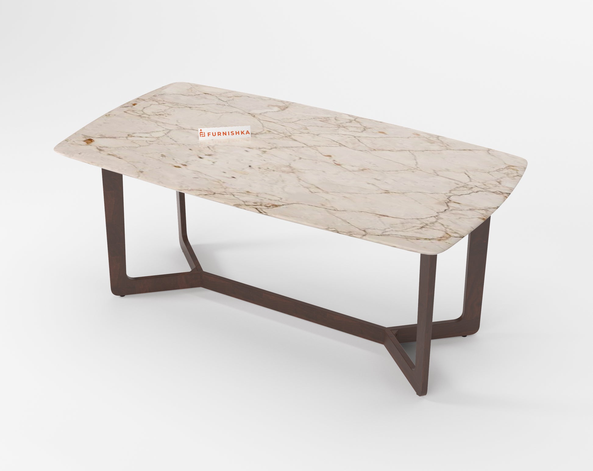 Vetra Dining Table with Rosalia Gold Engineered Marble Sandwich Top - 6 Seater - Furnishka 