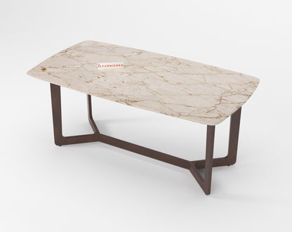 Vetra Dining Table with Rosalia Gold Engineered Marble Sandwich Top - 6 Seater - Furnishka 