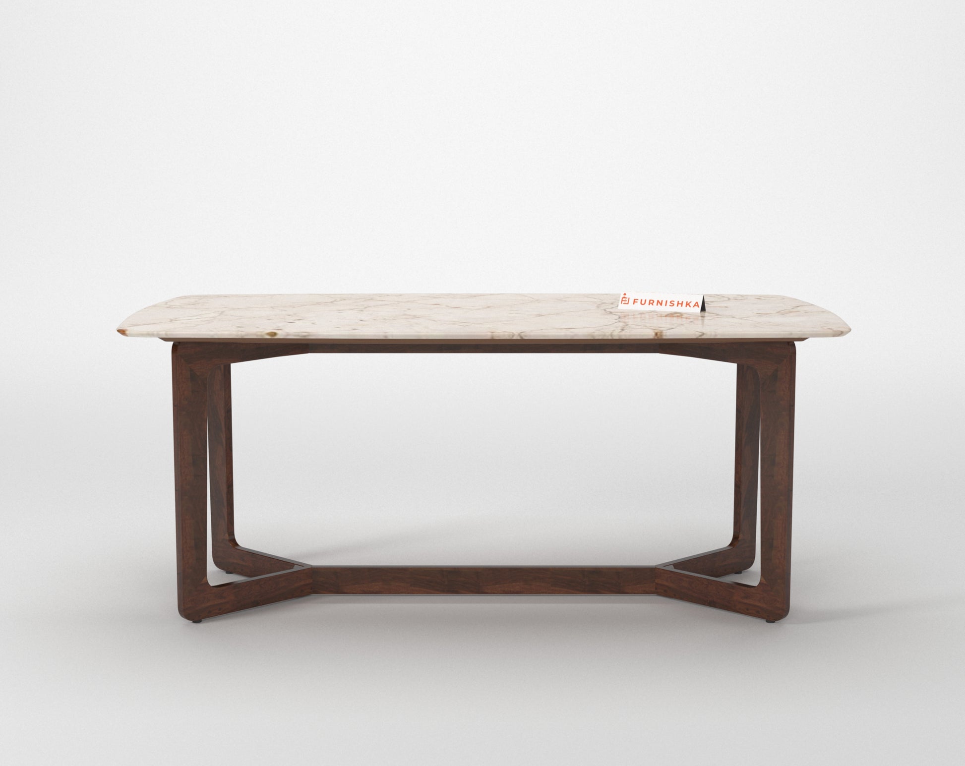 Vetra Dining Table with Rosalia Gold Engineered Marble Sandwich Top - 6 Seater - Furnishka 