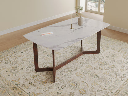 Vetra Dining Table with White Engineered Marble Top - 6 Seater - Furnishka 