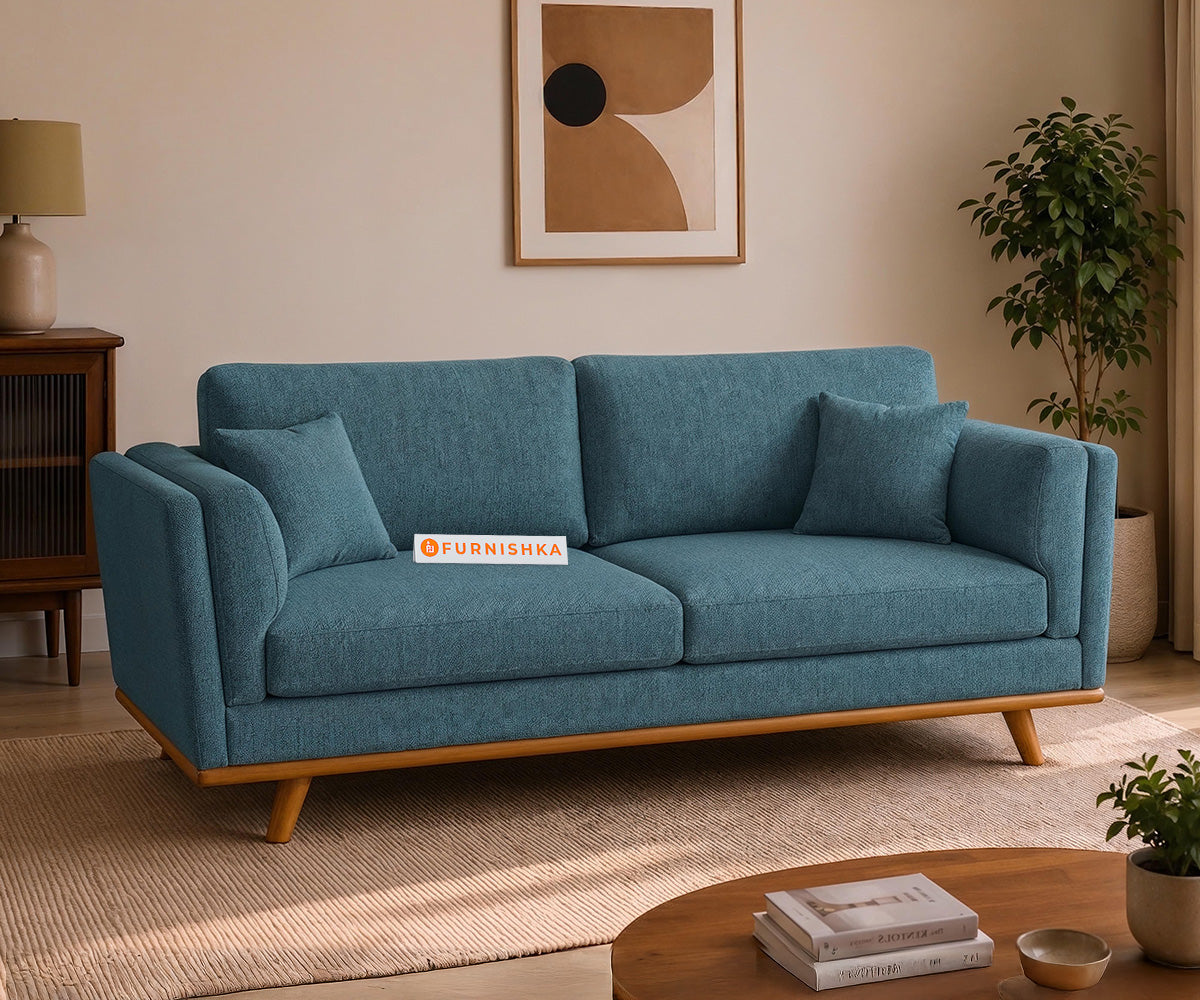 Oslo 3 Seater Fabric Sofa With Vintage Aqua Blue - Furnishka