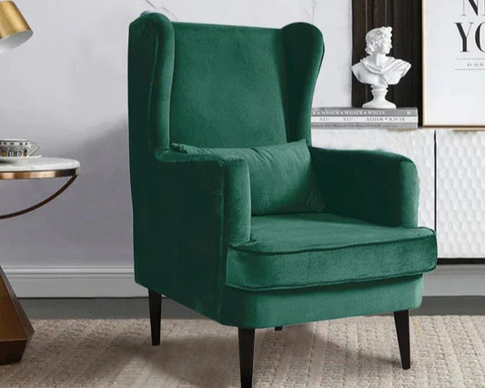 Genoa Wing Chair Velvet Green - Furnishka 