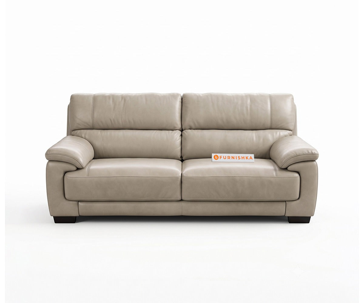 Derby 3 Seater Leather Sofa in Silver