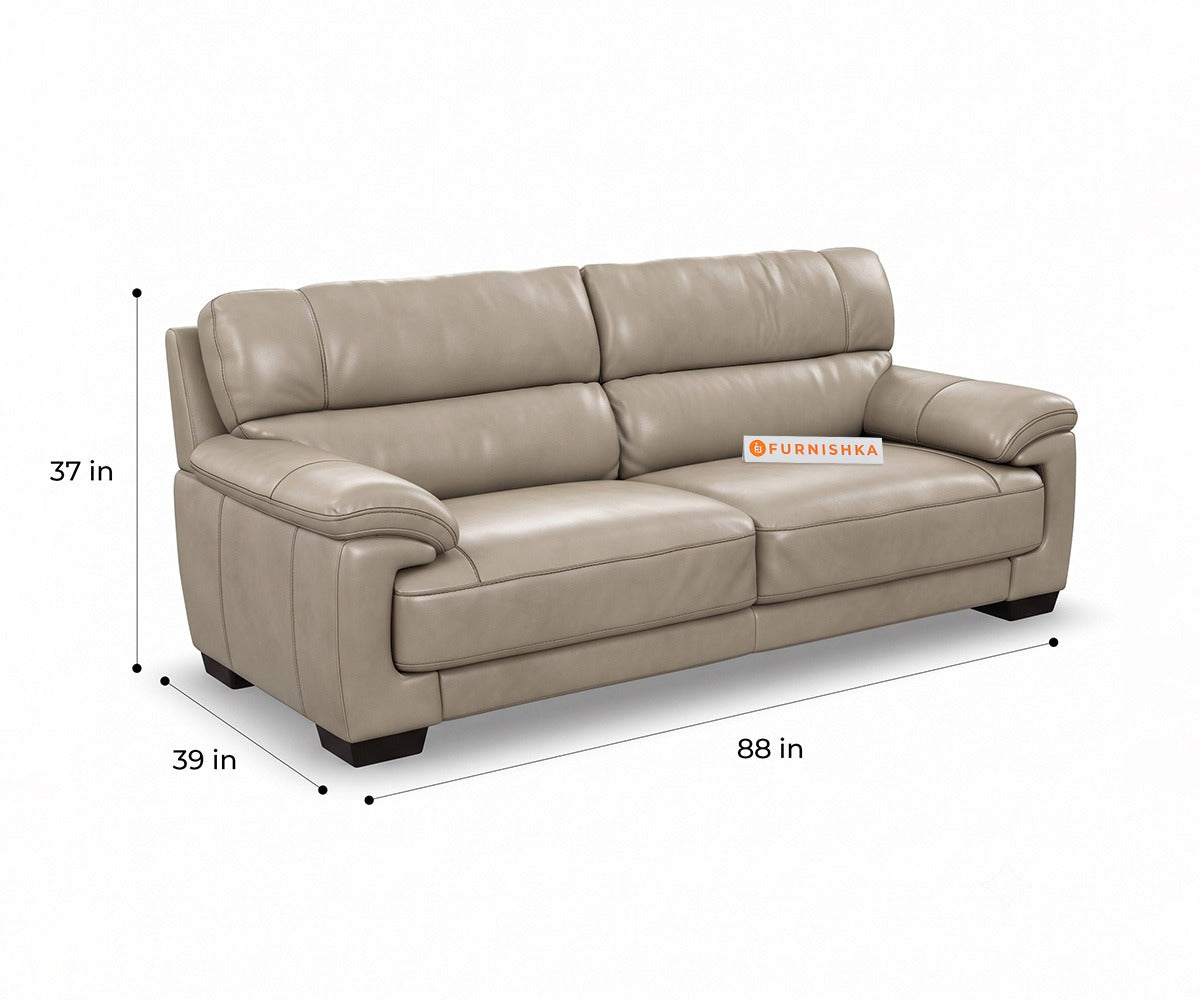 Derby 3 Seater Leather Sofa in Silver