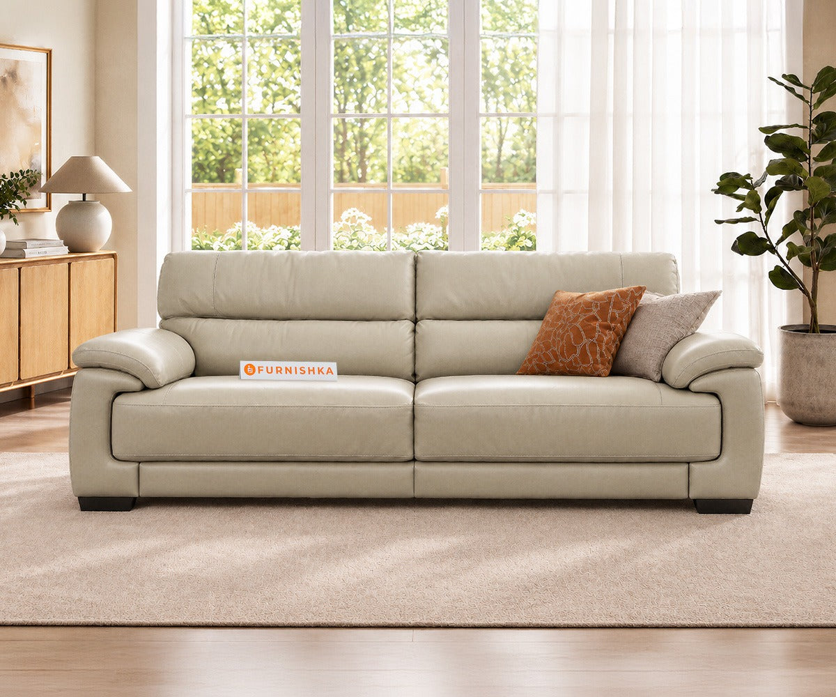 Derby 3 Seater Leather Sofa in Silver