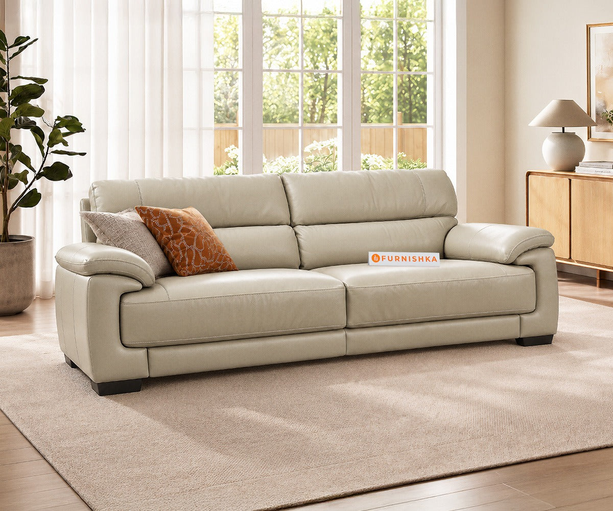Derby 3 Seater Leather Sofa in Silver