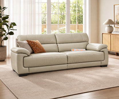 Derby 3 Seater Leather Sofa in Silver