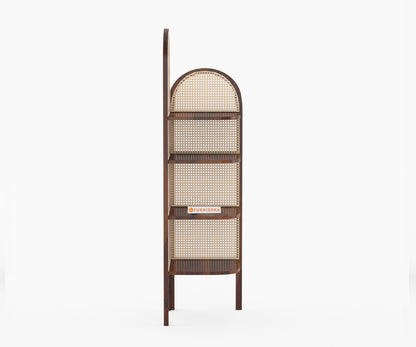 Willa Sheesham Wood and Cane 4 Tier Corner Book Shelf - Furnishka 