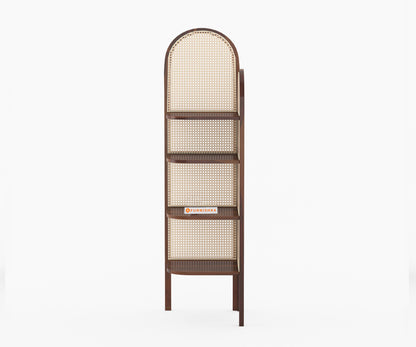 Willa Sheesham Wood and Cane 4 Tier Corner Book Shelf - Furnishka 