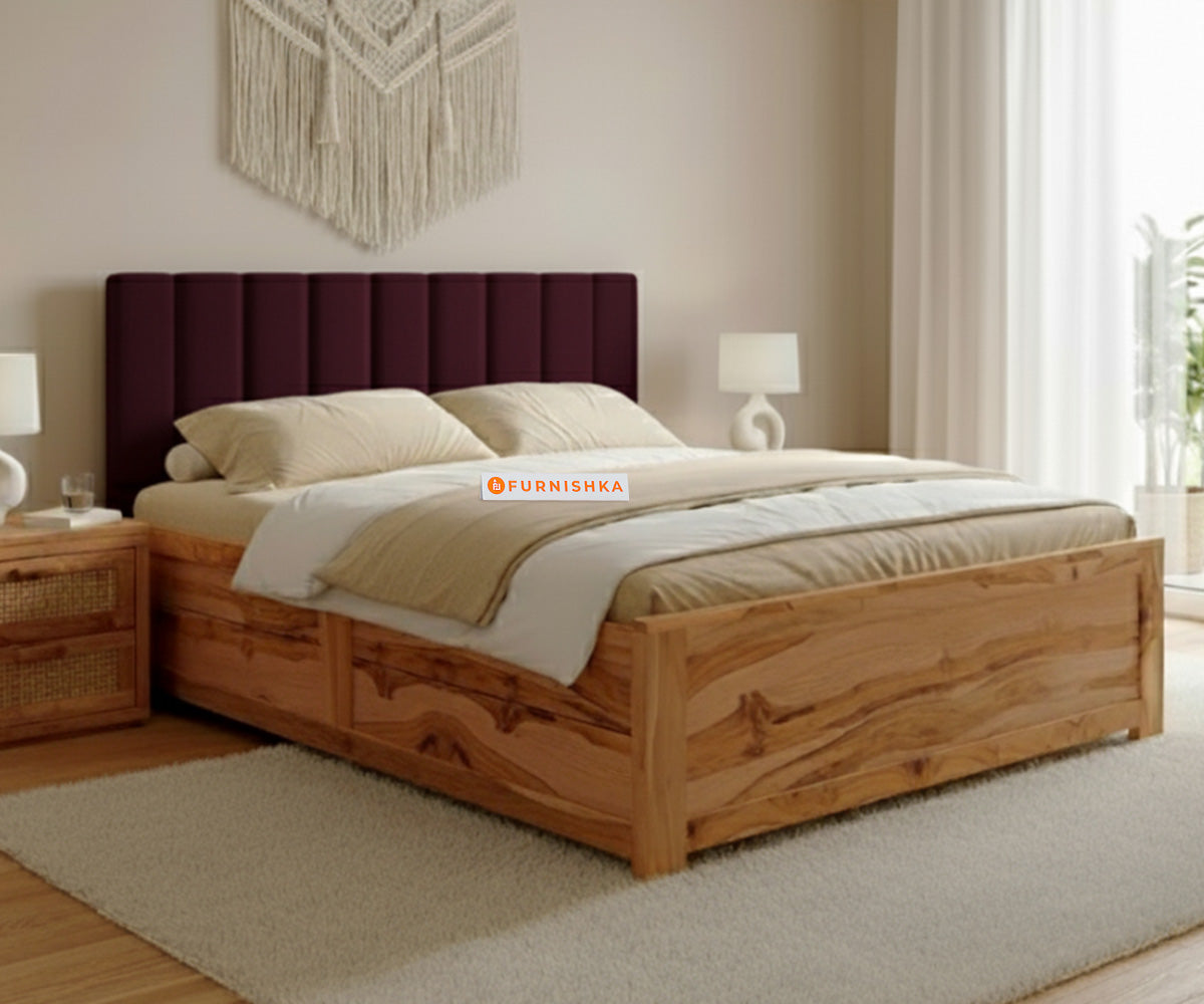 Augustus Real Teak Wood Hydraulic Bed King Size Red Wine
