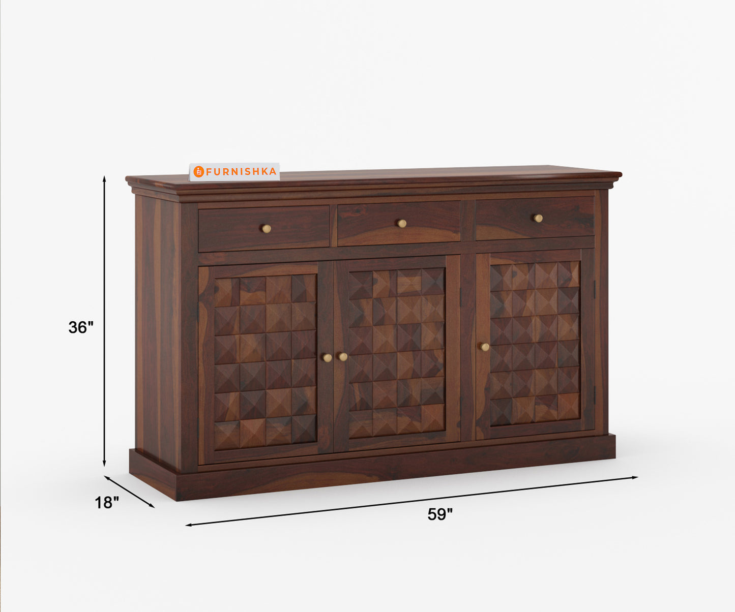 Wizard Sheesham Wood Triple Door Chest of Drawer - Furnishka 