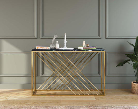 Xero Console Table with Black Engineered Marble Top - Furnishka