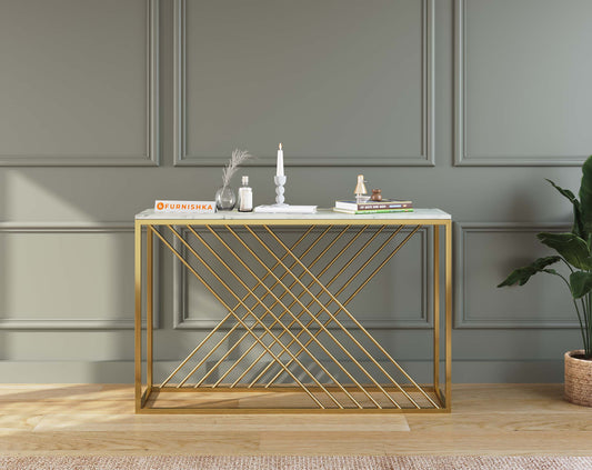 Xero Console Table with White Engineered Marble Top - Furnishka