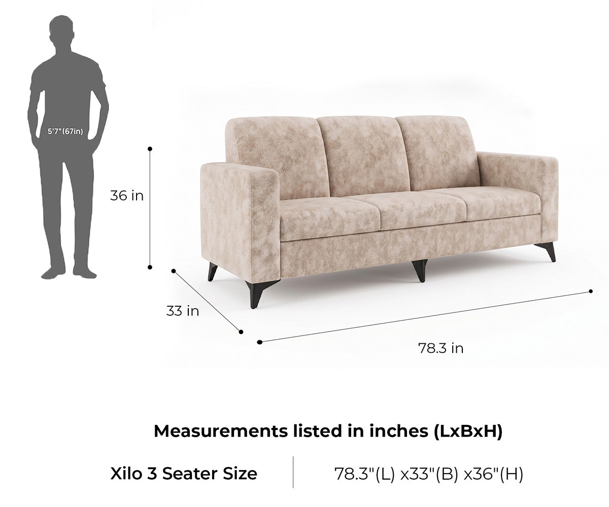 Xilo 3 seater Fabric Sofa with Sand Beige - Furnishka