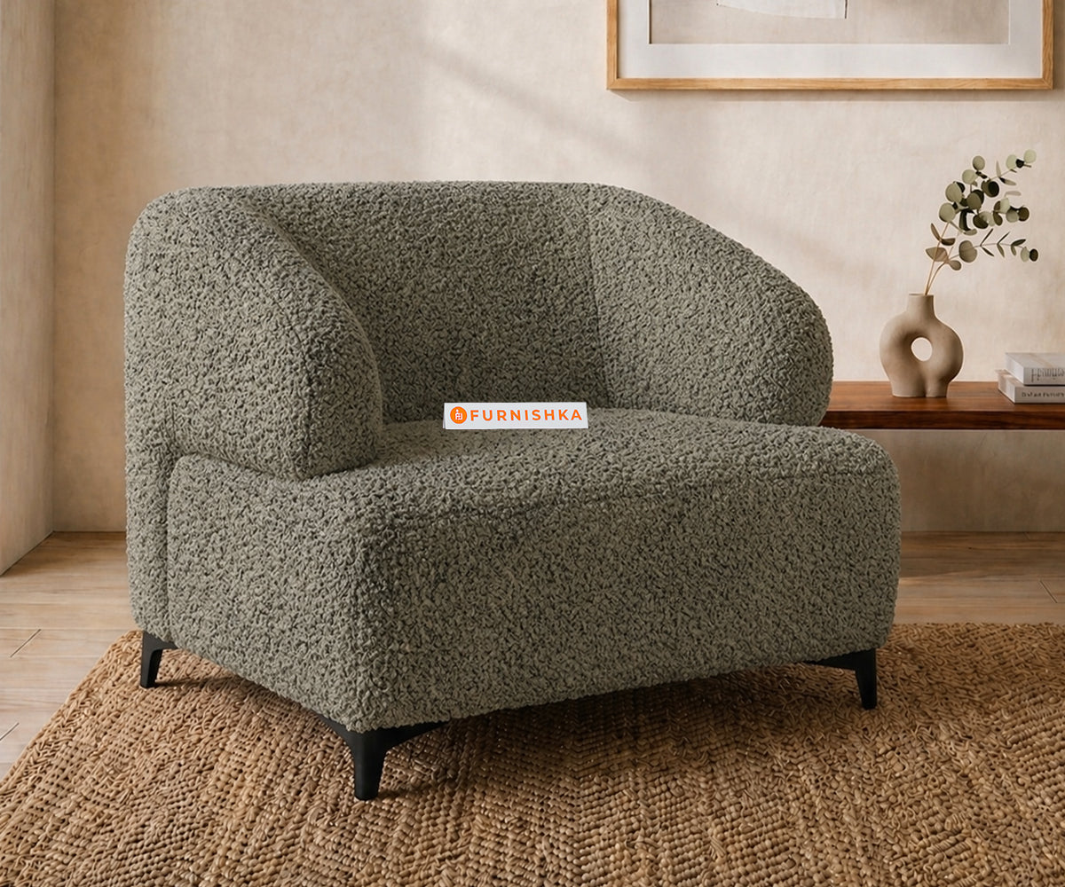 Zen 1 Seater Fabric Sofa With Boucle Moss Green - Furnishka