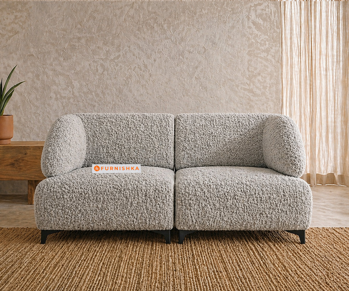 Zen 2 Seater Fabric Sofa With Boucle Taupe Grey - Furnishka