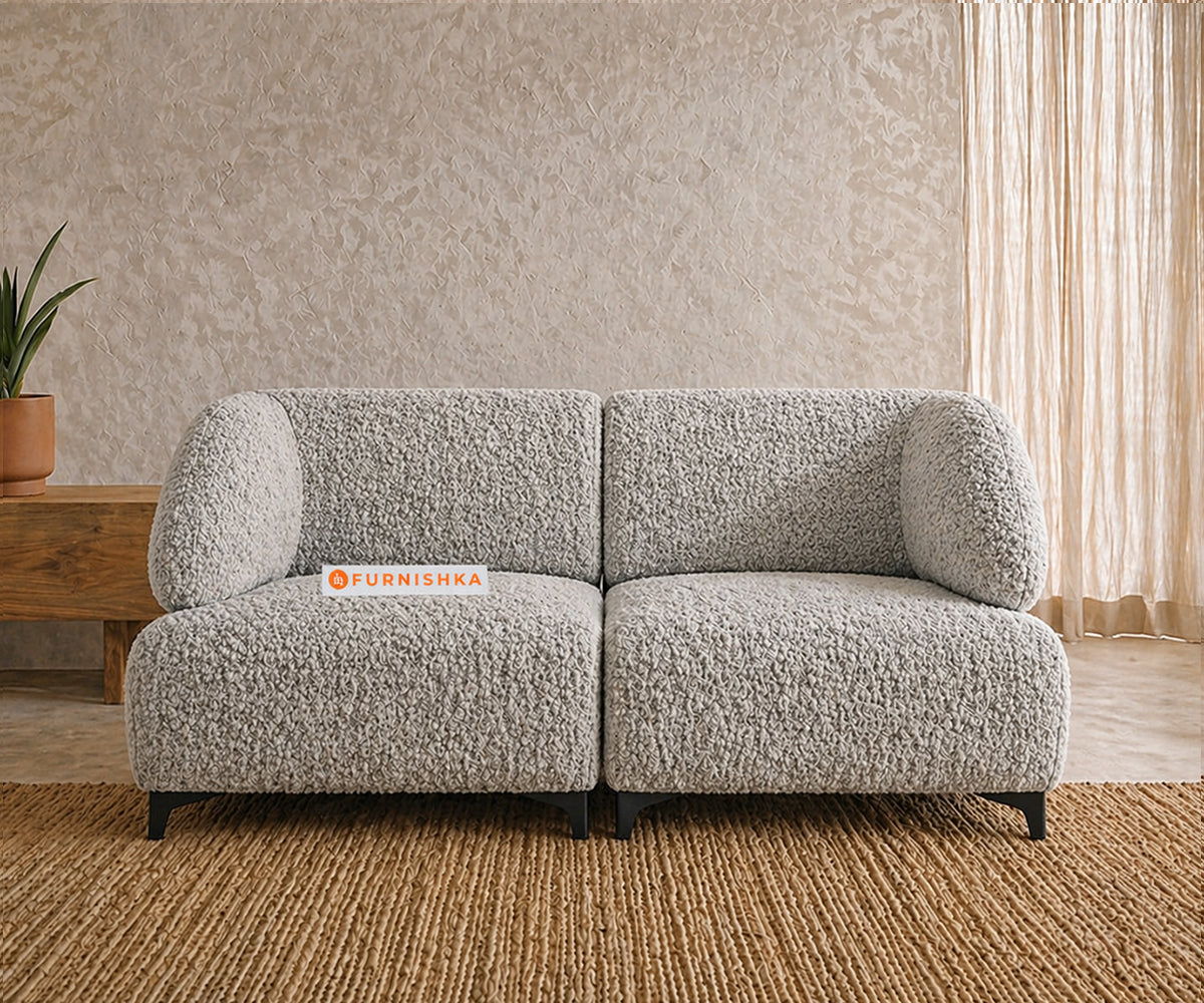 Zen 2 Seater Fabric Sofa With Boucle light  Beige - Furnishka
