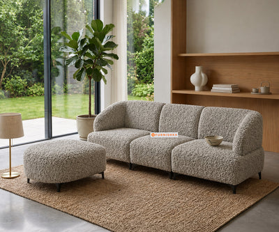 Zen 3 Seater Fabric Sofa With A Ottoman With Boucle Taupe Grey