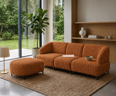 Zen 3 Seater Fabric Sofa With A Ottoman With Boucle Terra Orange