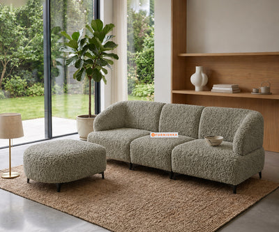 Zen 3 Seater Fabric Sofa With A Ottoman With Boucle Winter Moss Green