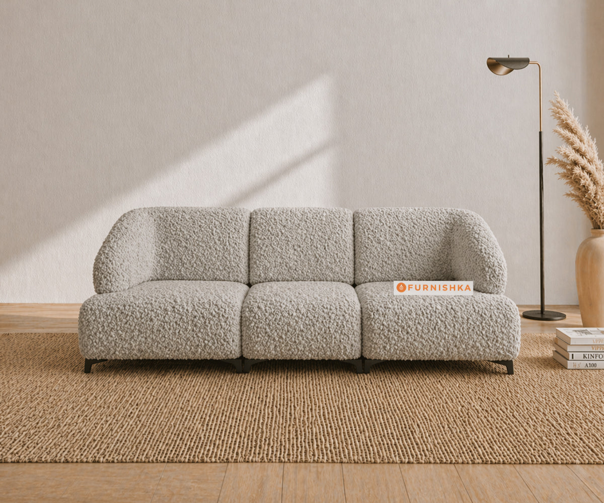 Zen 3 Seater Fabric Sofa With Boucle Taupe Grey - Furnishka