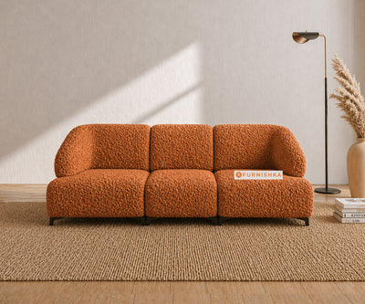 Zen 3 Seater Fabric Sofa With Boucle Terra Orange