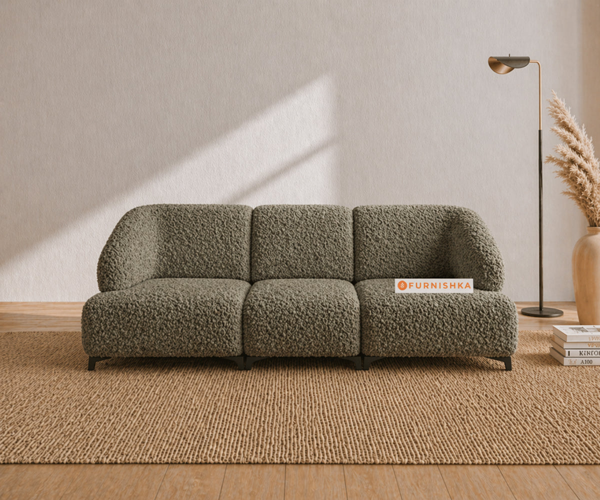 Zen 3 Seater Fabric Sofa With Boucle Winter Moss Green - Furnishka
