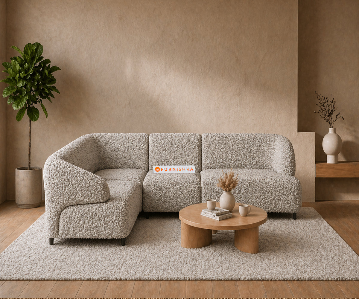 Zen 4 Seater Fabric Corner Sofa With Boucle Light  Beige - Furnishka