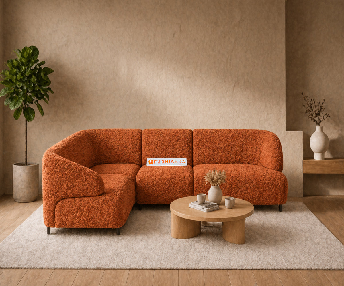 Zen 4 Seater Fabric Corner Sofa With Boucle Terra Orange - Furnishka