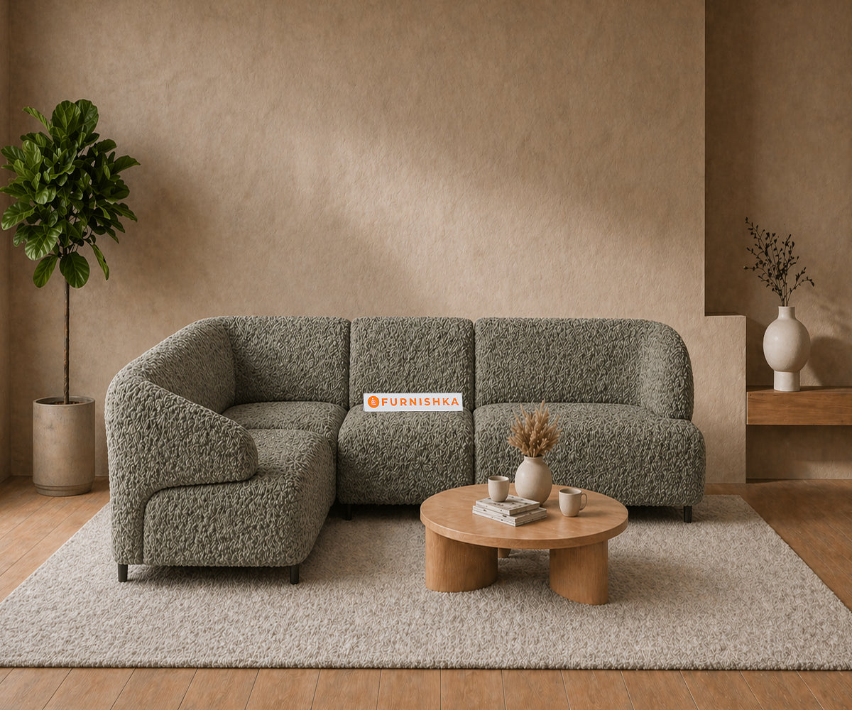 Zen 4 Seater Fabric Corner Sofa With Boucle Winter Moss Green - Furnishka