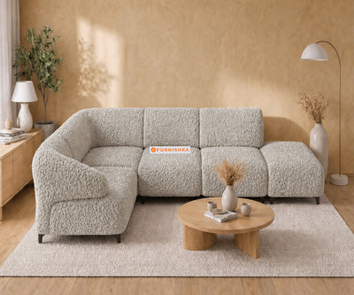 Zen 4 Seater Fabric Sofa With A Platform With Boucle Light  Beige