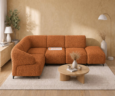 Zen 4 Seater Fabric Sofa With A Platform With Boucle Terra Orange
